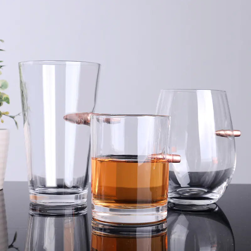Creative Glass Whiskey Cup with Bullet Design