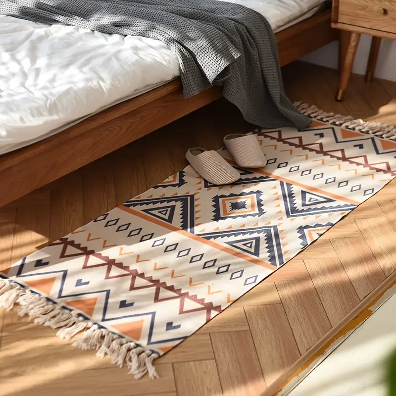 1pc Ethnic Style Cotton Linen Tufted Abstract Rug