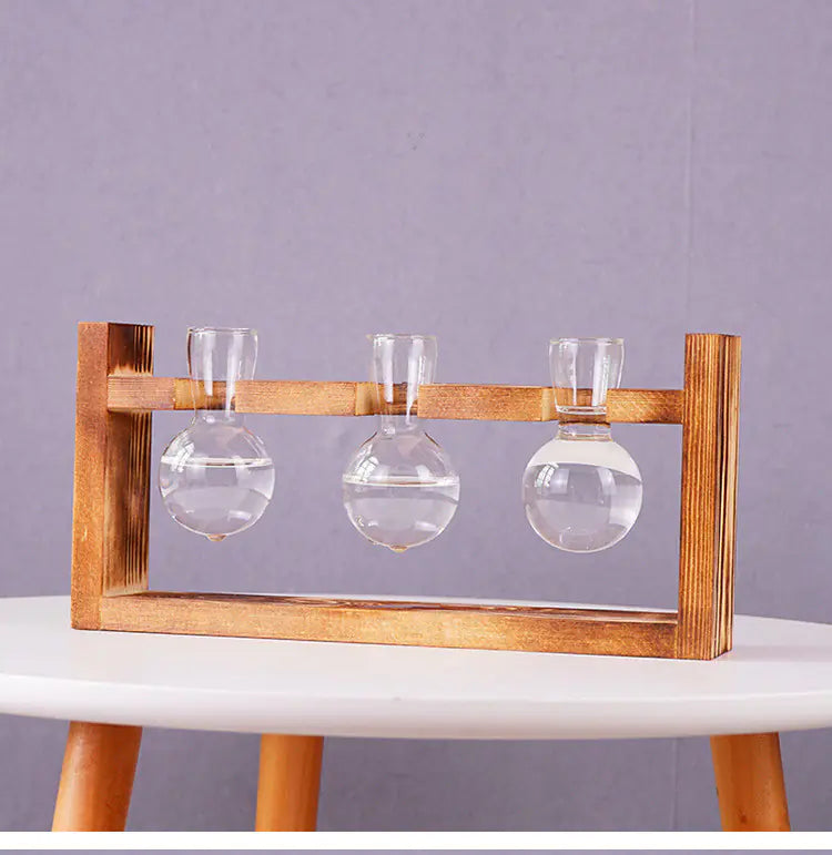 Minimalist Wooden Round Container with Glass Vase