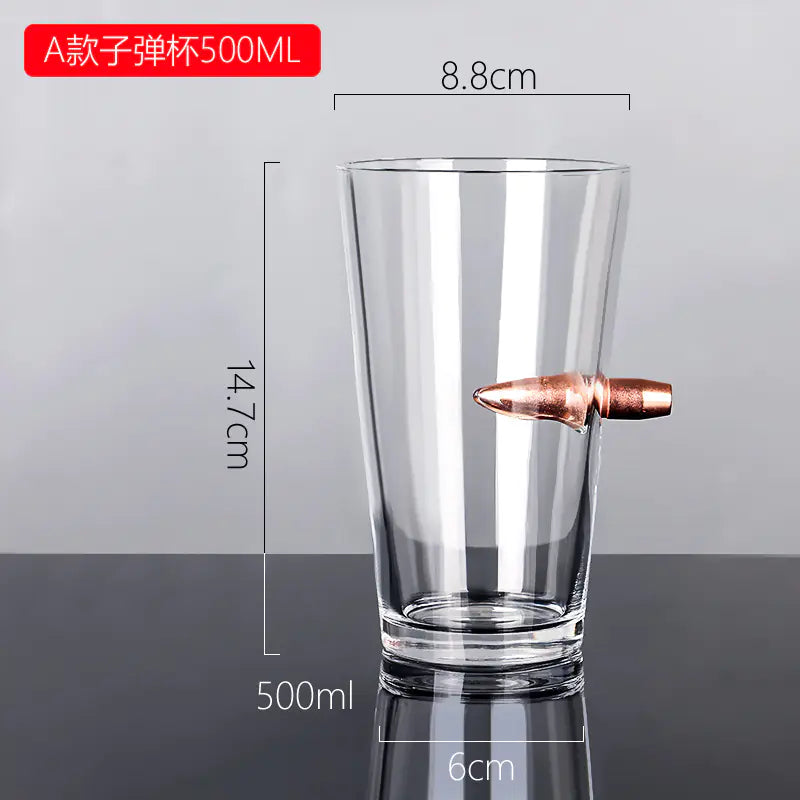 Creative Glass Whiskey Cup with Bullet Design