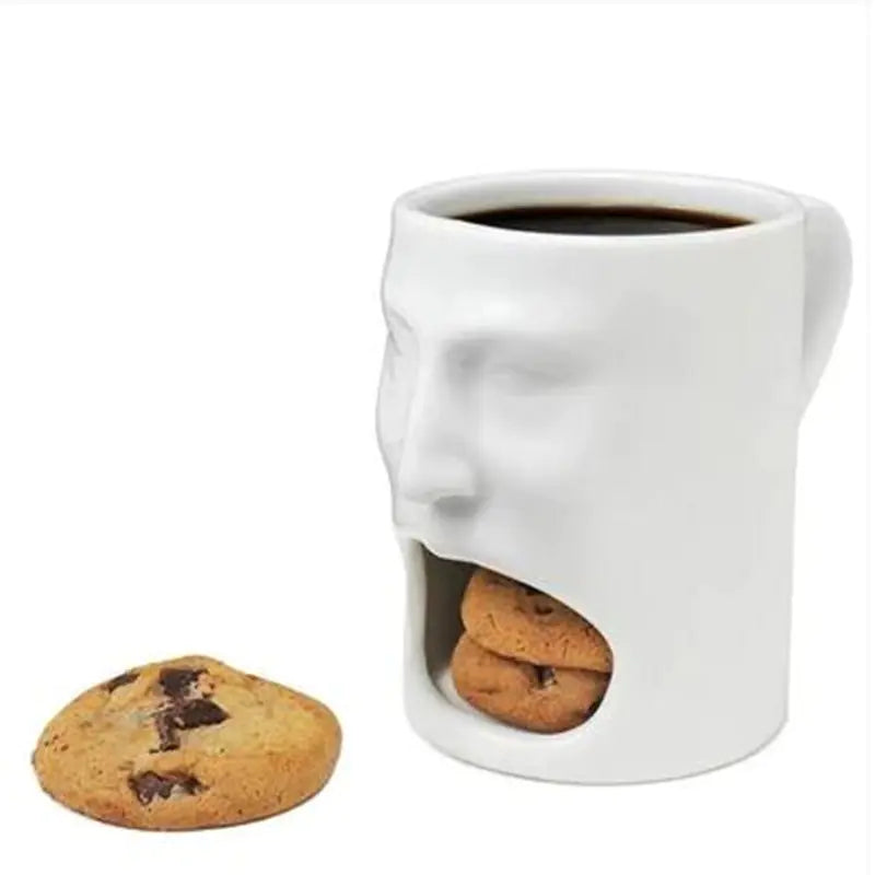 Pie Eating Mug with Biscuit Holder Tray and Ceramic Design