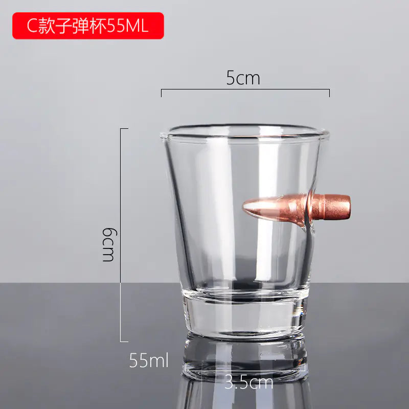 Creative Glass Whiskey Cup with Bullet Design