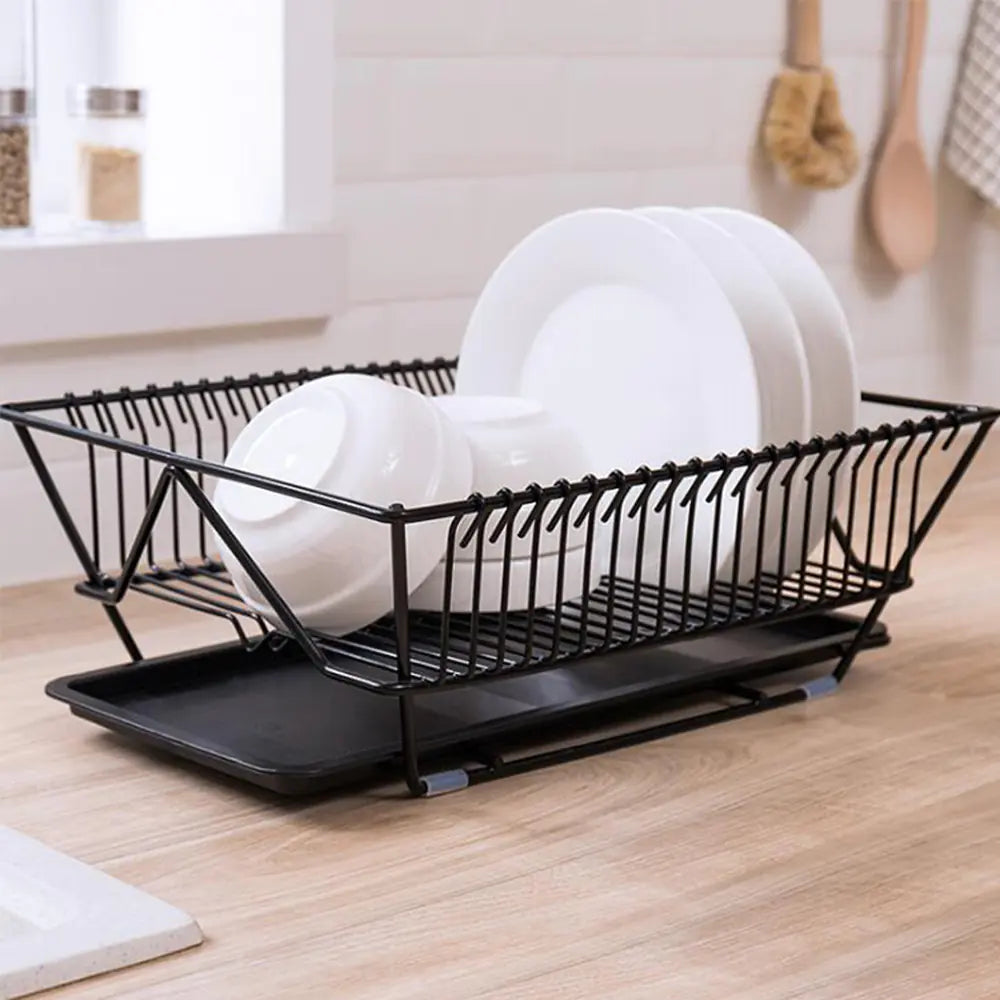 Multifunctional Wrought Iron Dish Rack with Tray