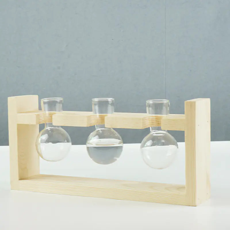 Minimalist Wooden Round Container with Glass Vase