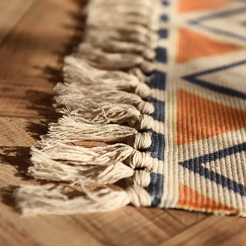 1pc Ethnic Style Cotton Linen Tufted Abstract Rug