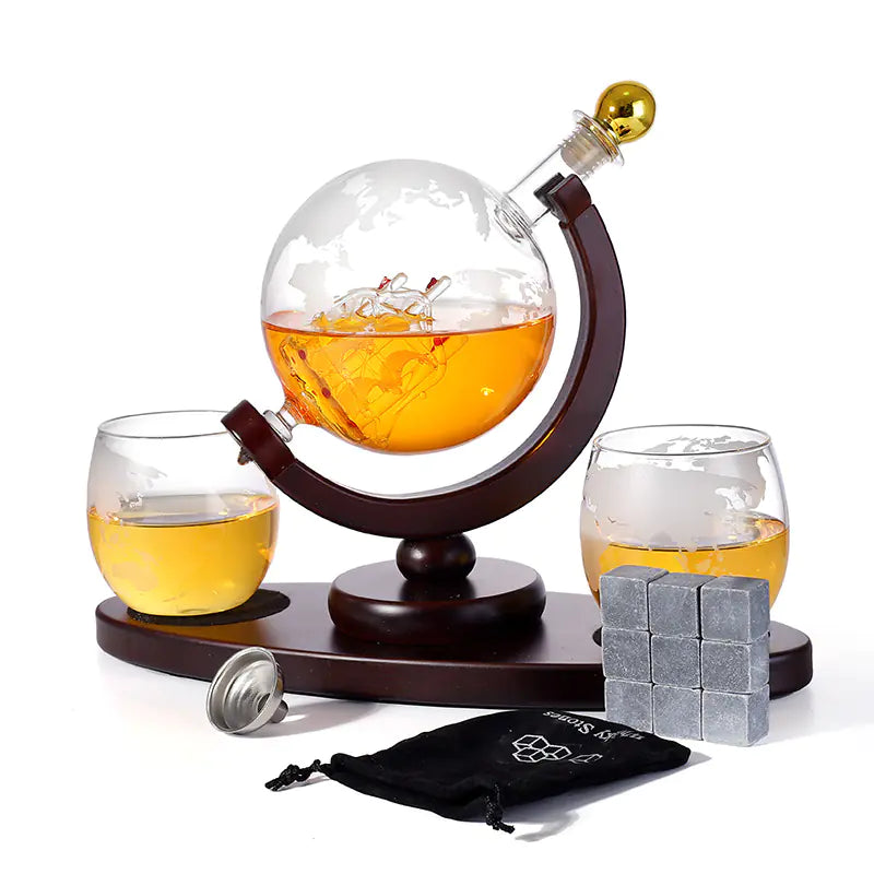 Elegant Globe Wine Set with Wooden Stand