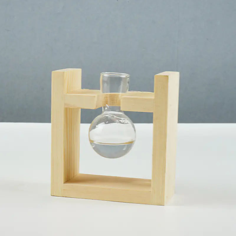 Minimalist Wooden Round Container with Glass Vase