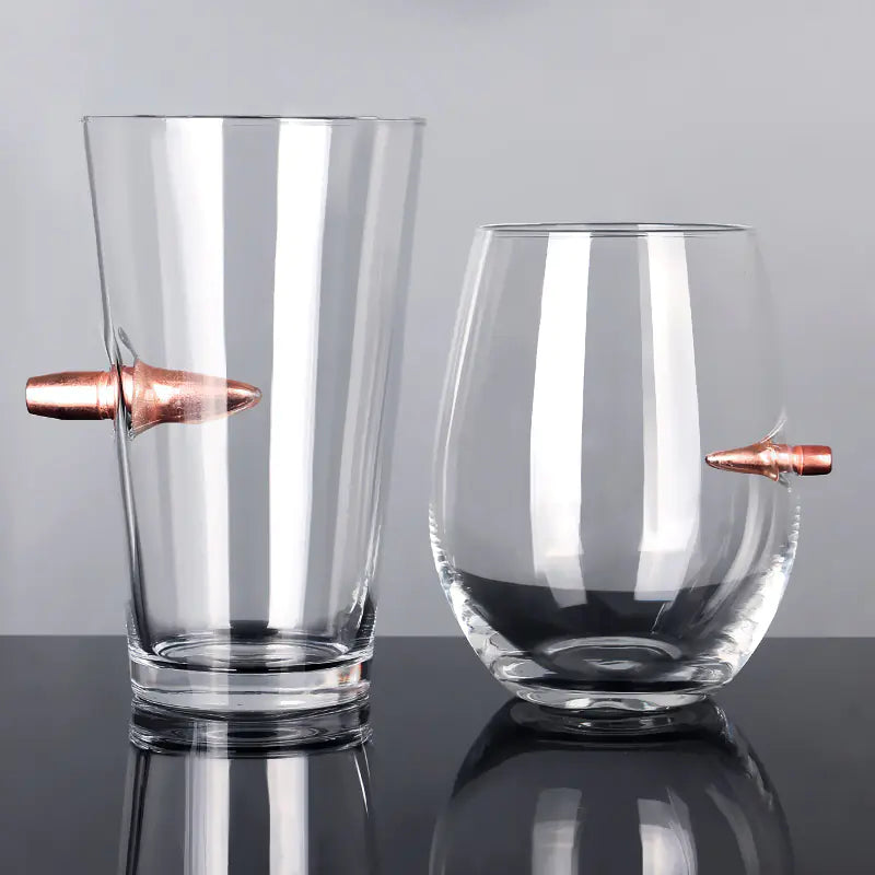 Creative Glass Whiskey Cup with Bullet Design