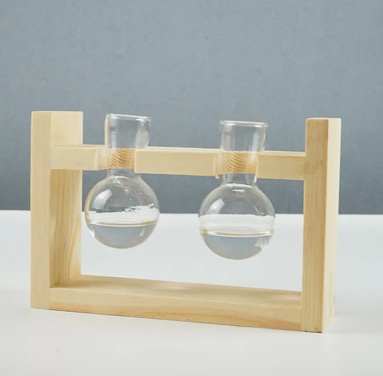 Minimalist Wooden Round Container with Glass Vase