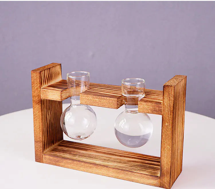 Minimalist Wooden Round Container with Glass Vase