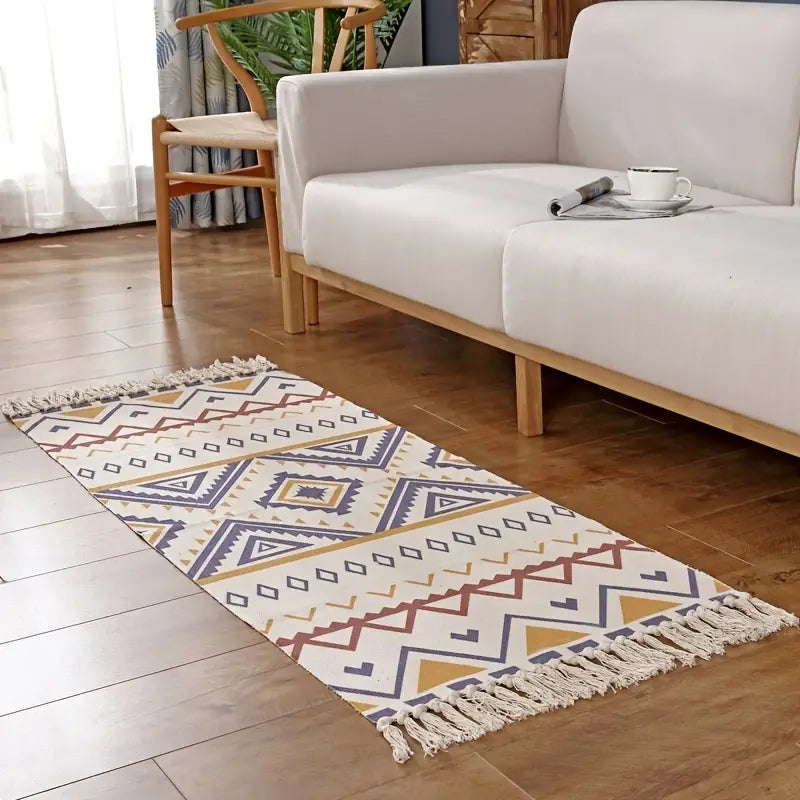 1pc Ethnic Style Cotton Linen Tufted Abstract Rug