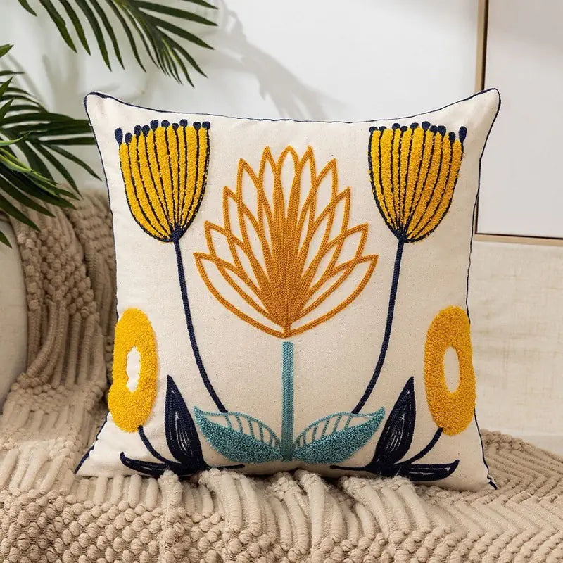 American Yellow Floral Pillow Cover for Sofa/Bedroom