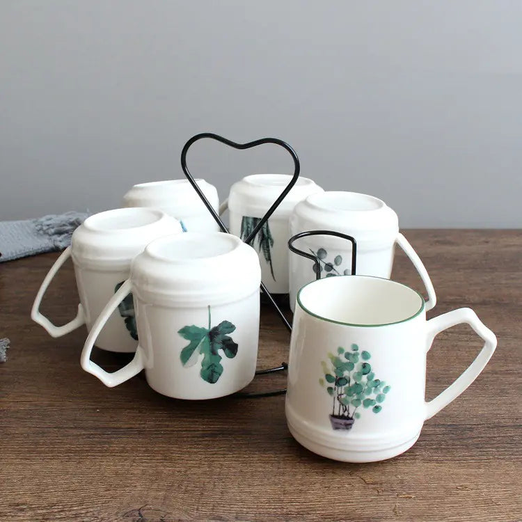 Nordic Green Ceramic Kettle and Plant Set