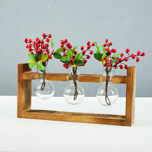 Minimalist Wooden Round Container with Glass Vase