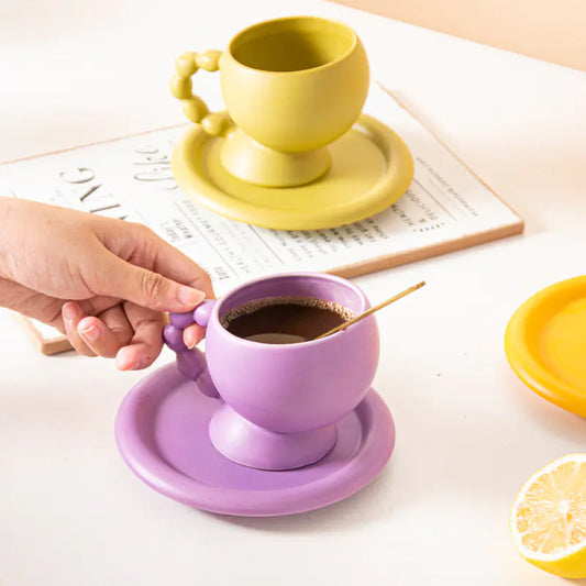 European Ceramic Coffee Cup and Saucer Set in Blue