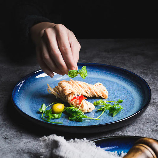 Blue Gradient Ceramic Plate for Western Cuisine Dining