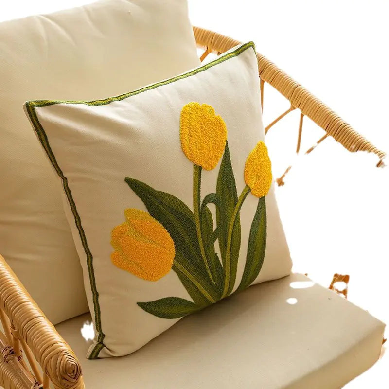 American Yellow Floral Pillow Cover for Sofa/Bedroom