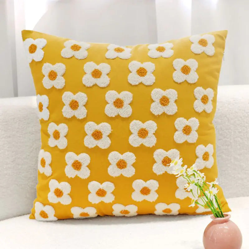 American Yellow Floral Pillow Cover for Sofa/Bedroom