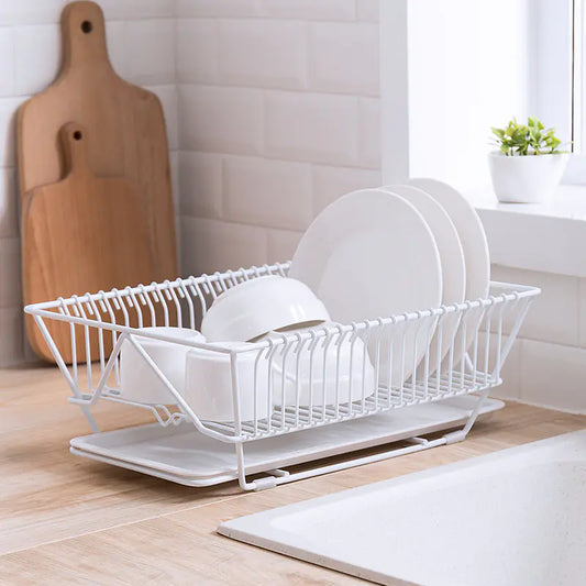 Multifunctional Wrought Iron Dish Rack with Tray
