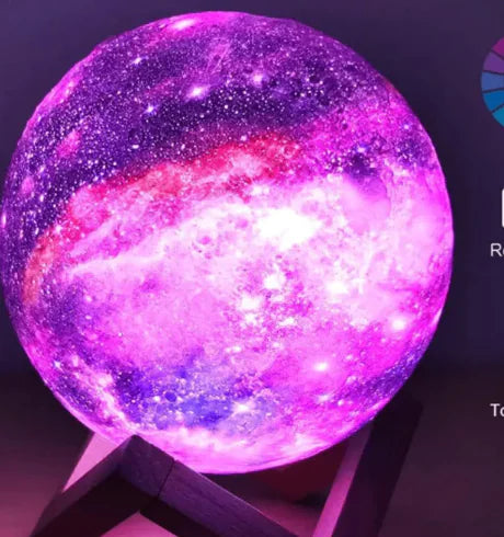 Wooden Moon Desk Lamp with Touch Control and Stand