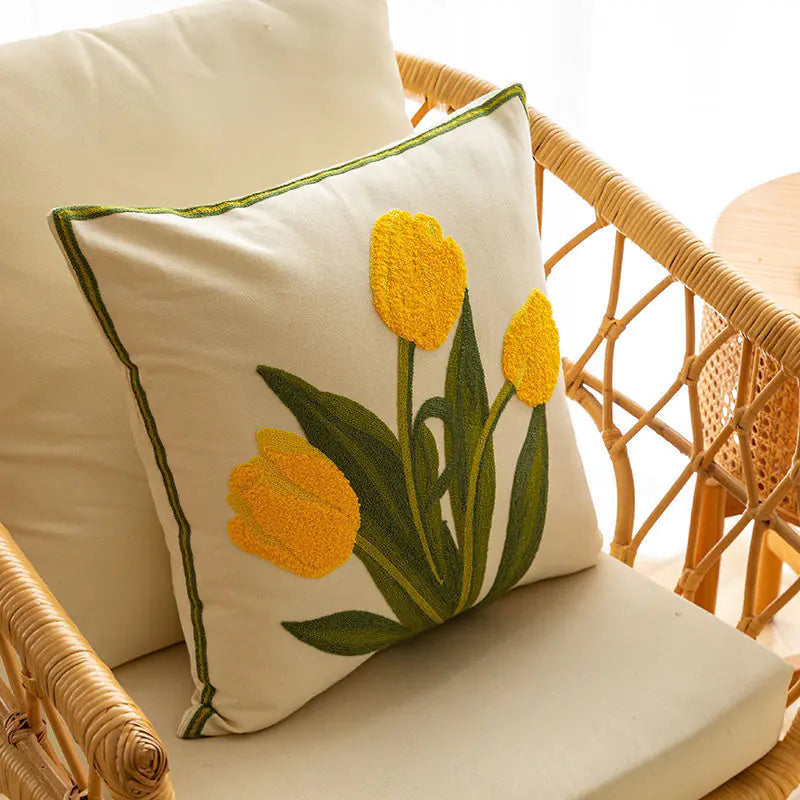 American Yellow Floral Pillow Cover for Sofa/Bedroom