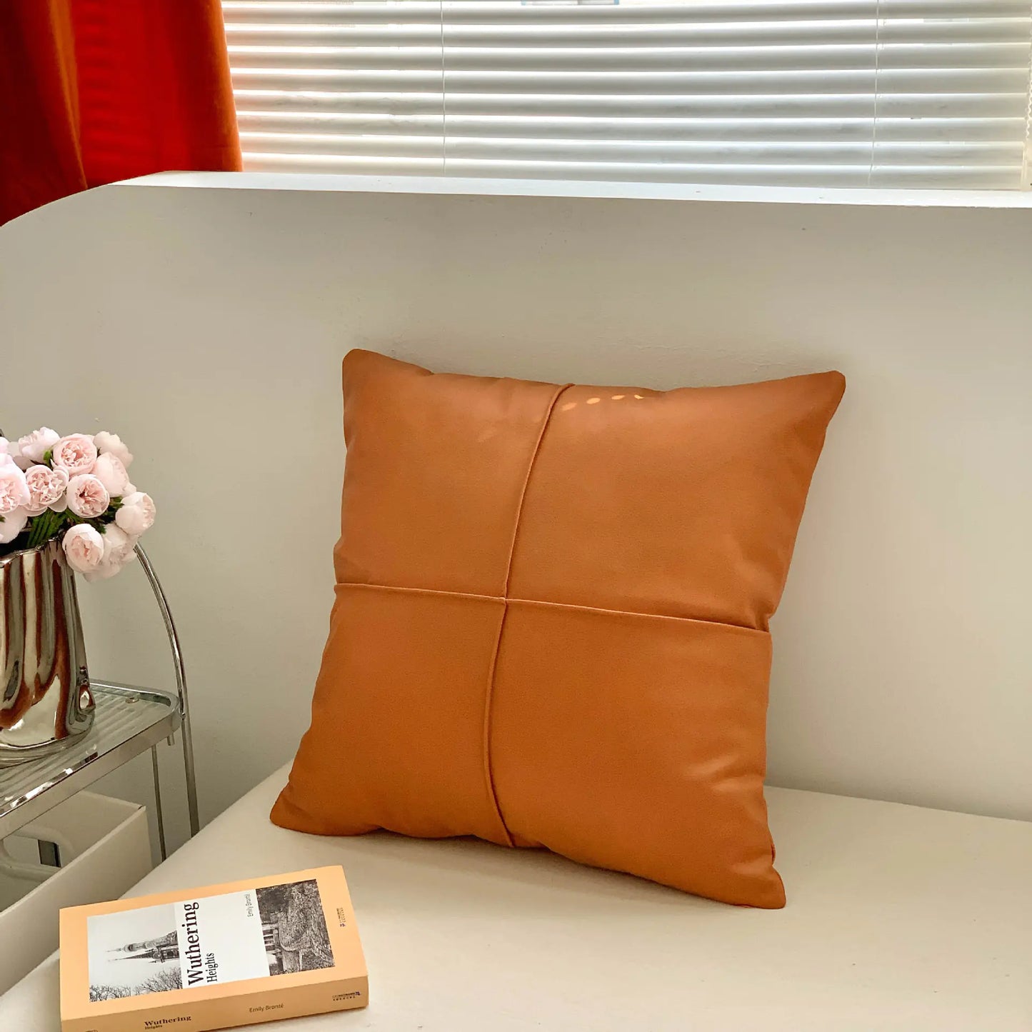 Nordic Cream Style Brown Floral Embroidered Pillowcase