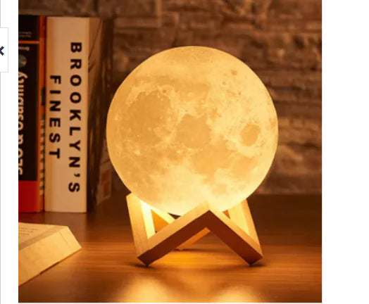 Wooden Moon Desk Lamp with Touch Control and Stand