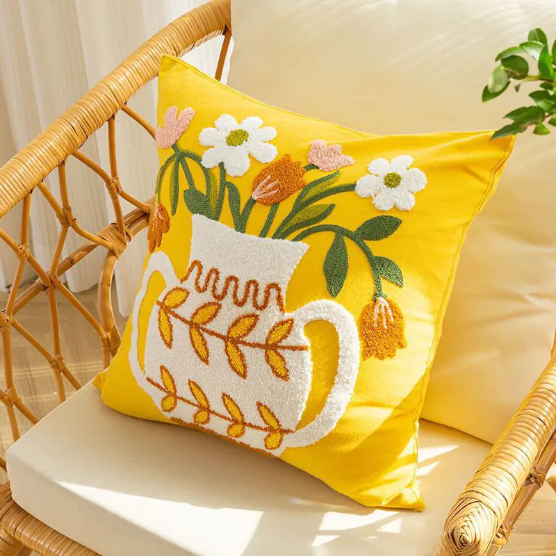 American Yellow Floral Pillow Cover for Sofa/Bedroom