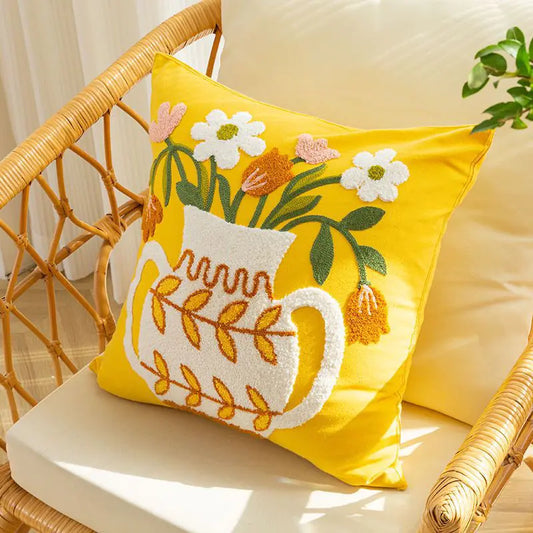 American Yellow Floral Pillow Cover for Sofa/Bedroom