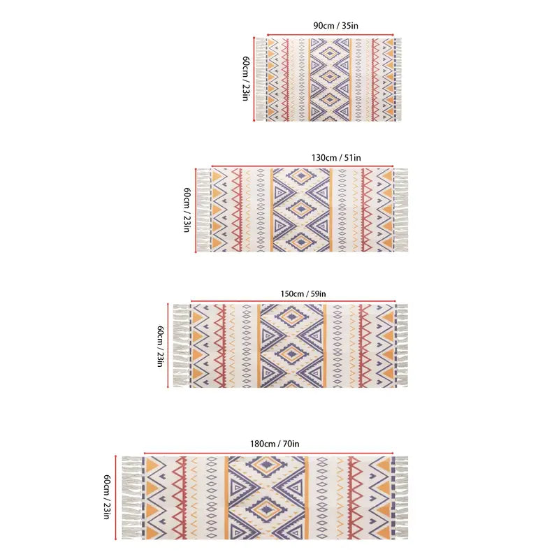 1pc Ethnic Style Cotton Linen Tufted Abstract Rug
