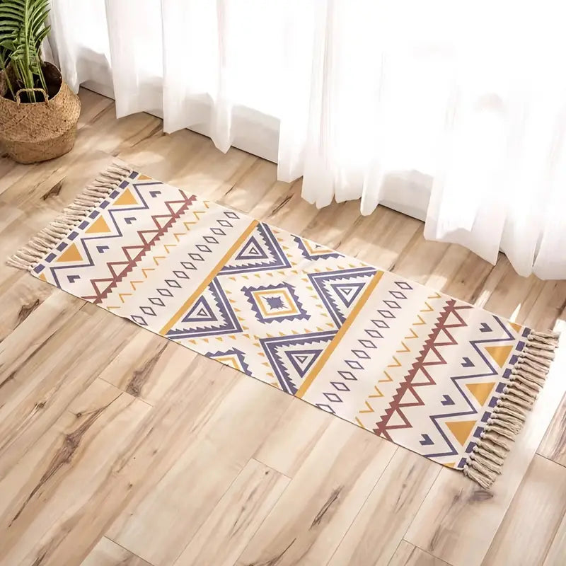 1pc Ethnic Style Cotton Linen Tufted Abstract Rug