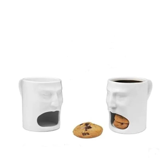 Pie Eating Mug with Biscuit Holder Tray and Ceramic Design